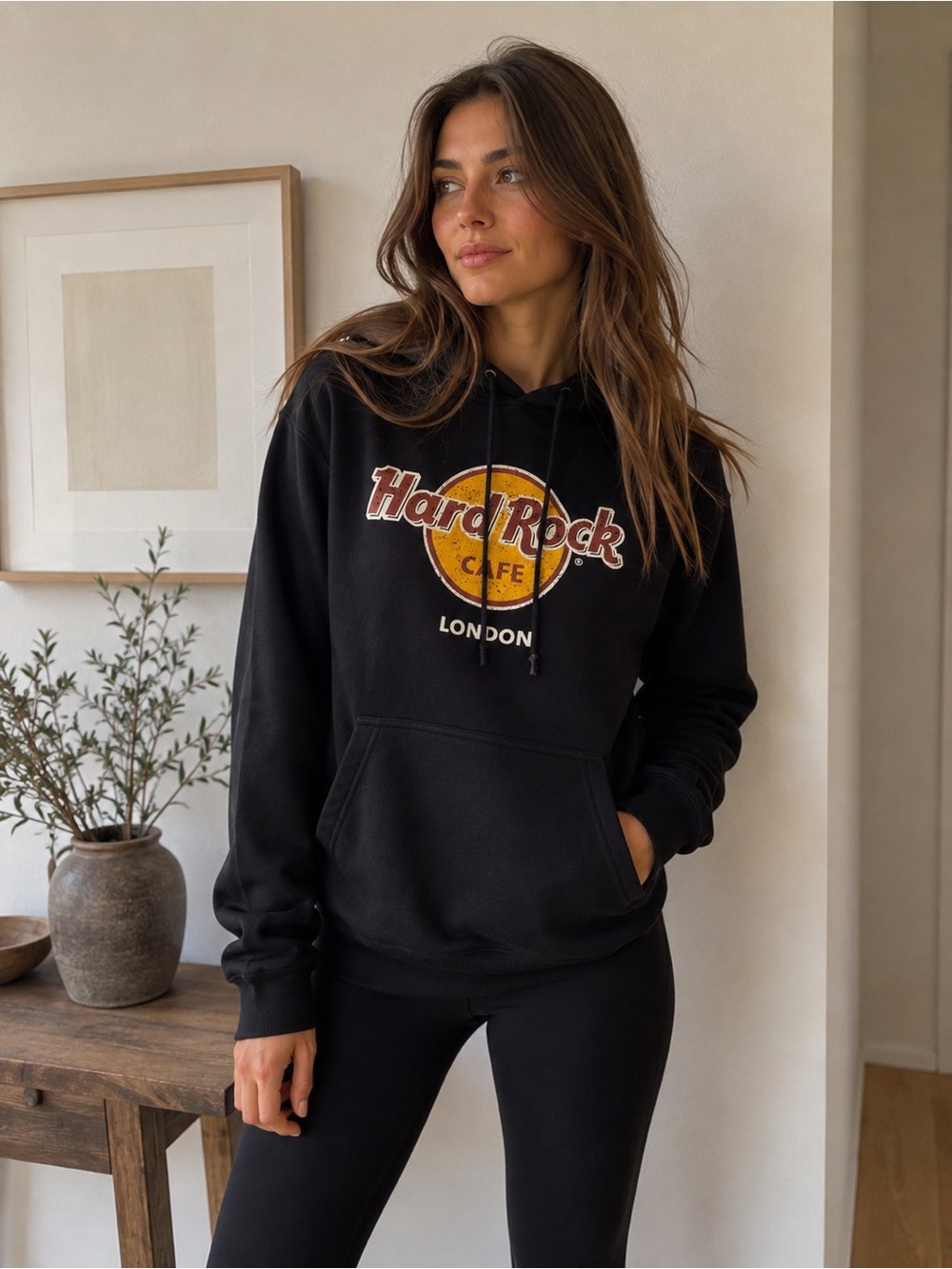 Hard Rock Cafe London Black Logo Hoodie Sweatshirt Size Small